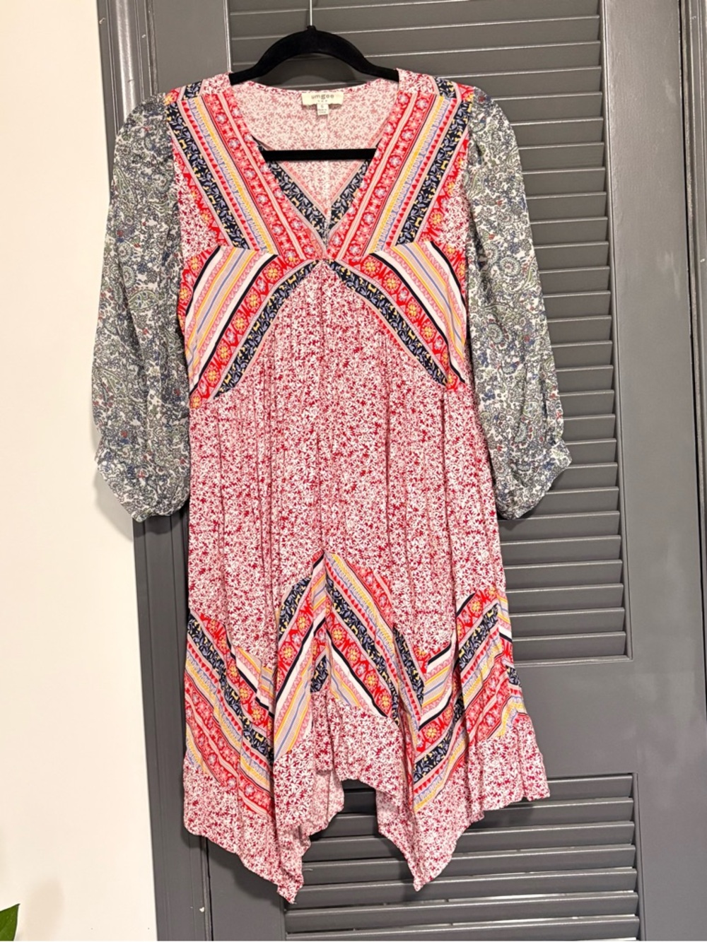 Umgee Mixed-Print Long Sleeve Midi Dress
